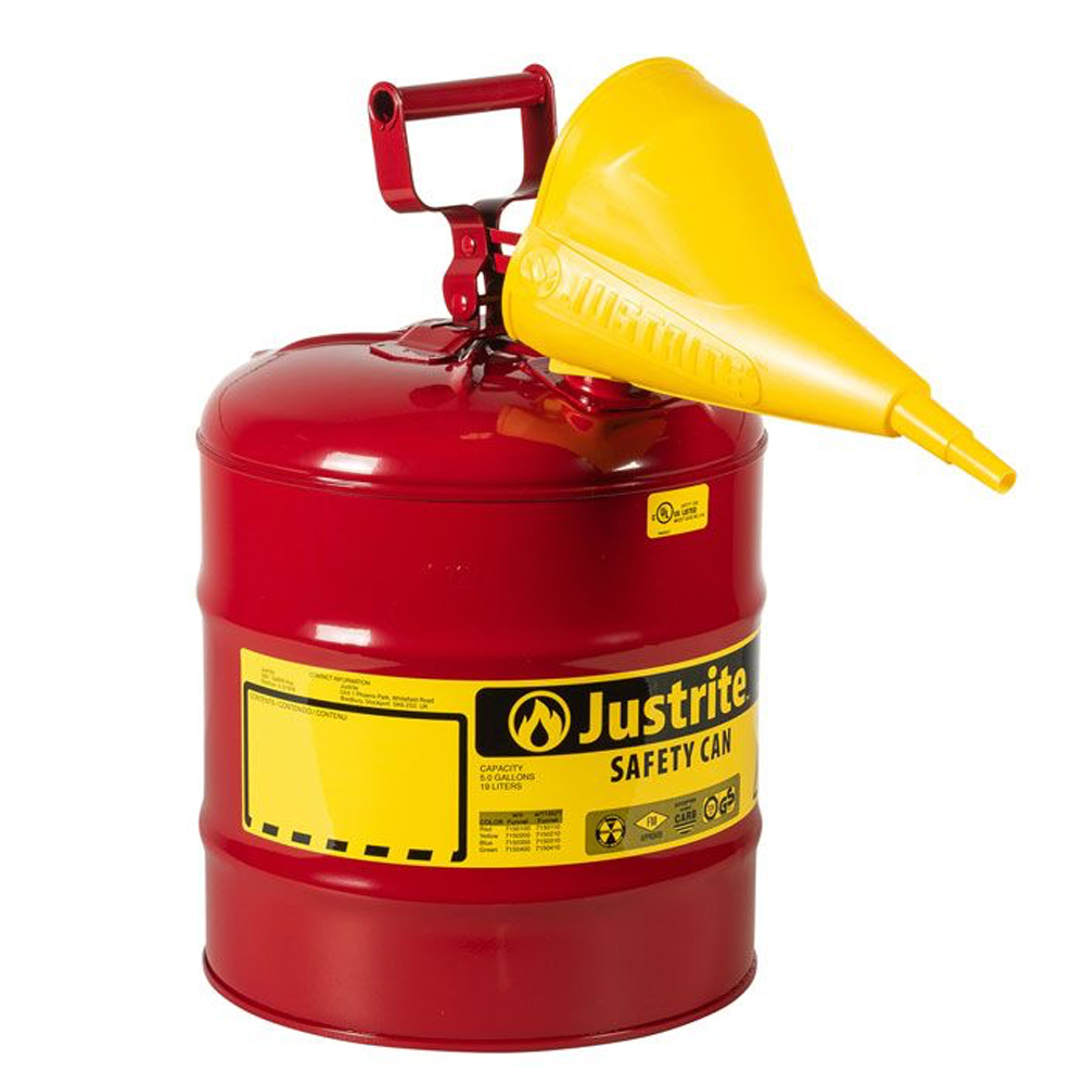 Justrite® Type I Steel Safety Can for Gasoline with Flame Arrester and ...