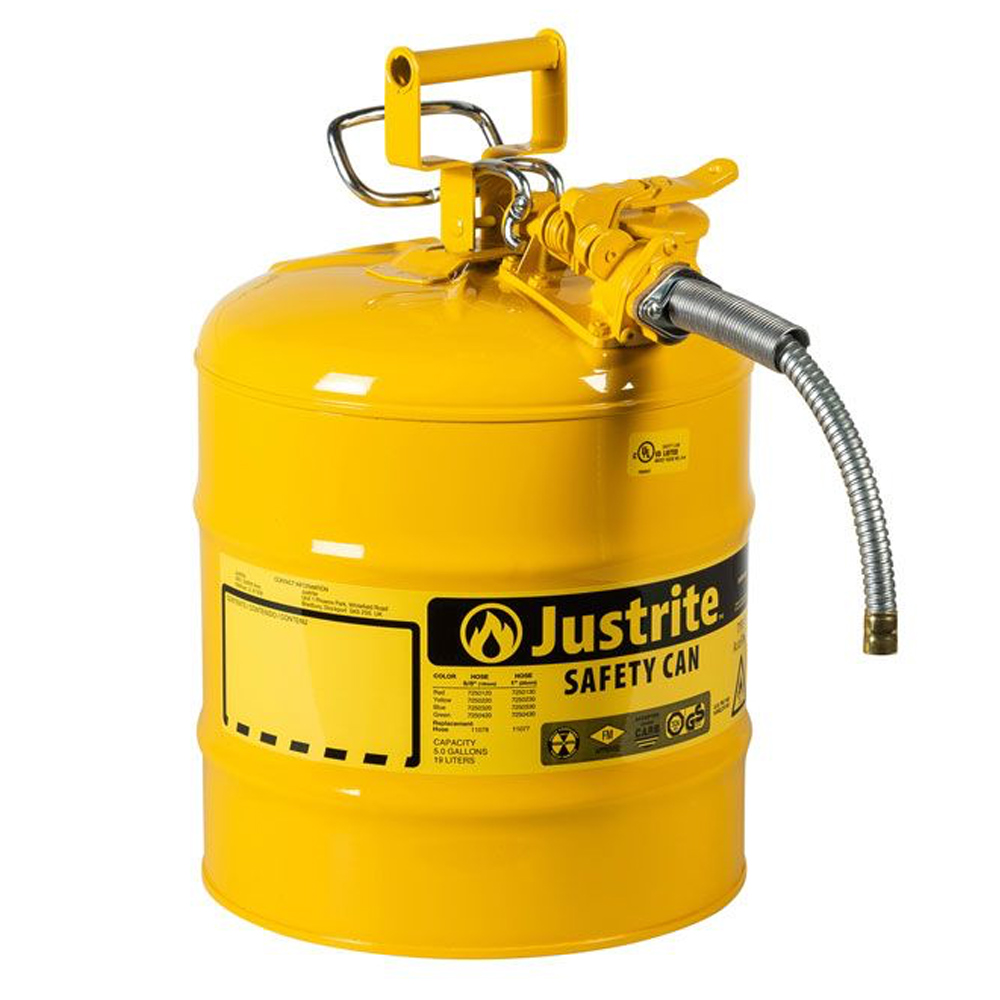 Justrite® 7250220 Type II Steel Safety Can, Diesel Fuel, 5 Gallons, 5/8 ...