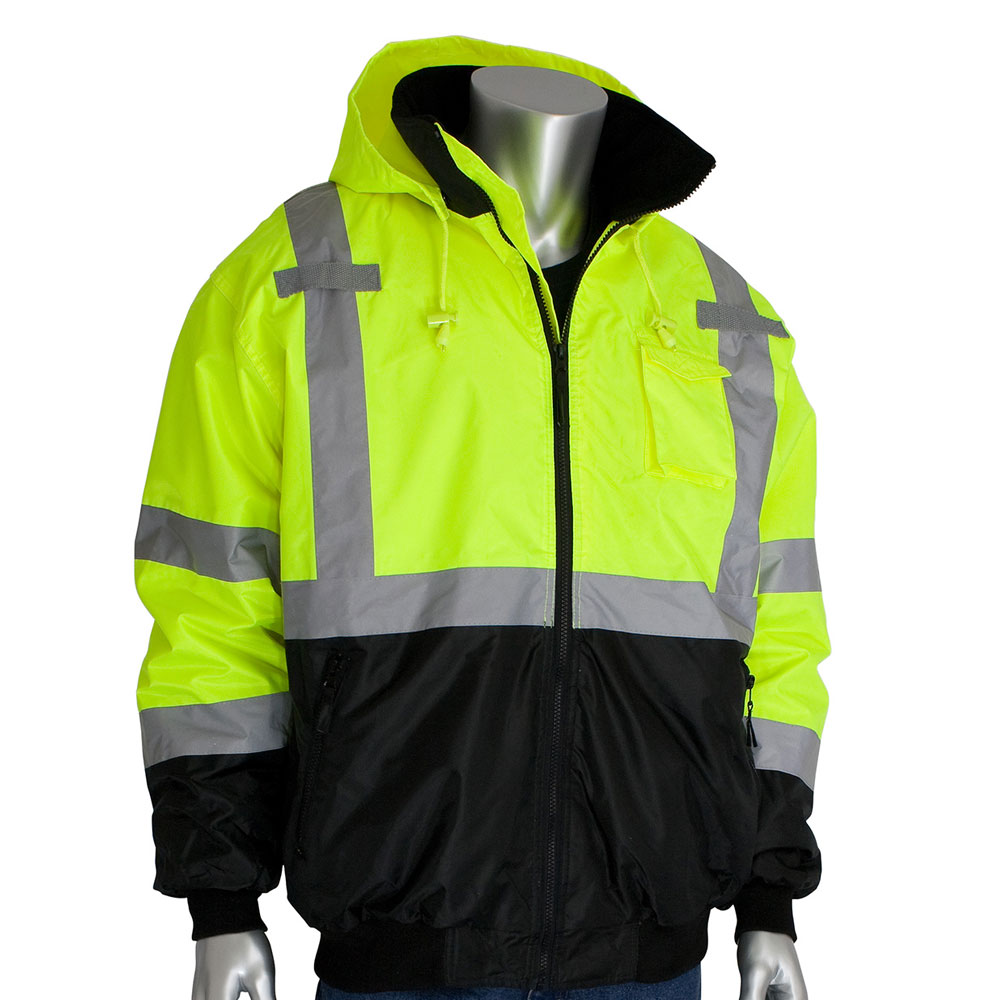 PIP® ANSI Type R Class 3 Value Black Bottom Bomber Jacket with Zip-Out ...