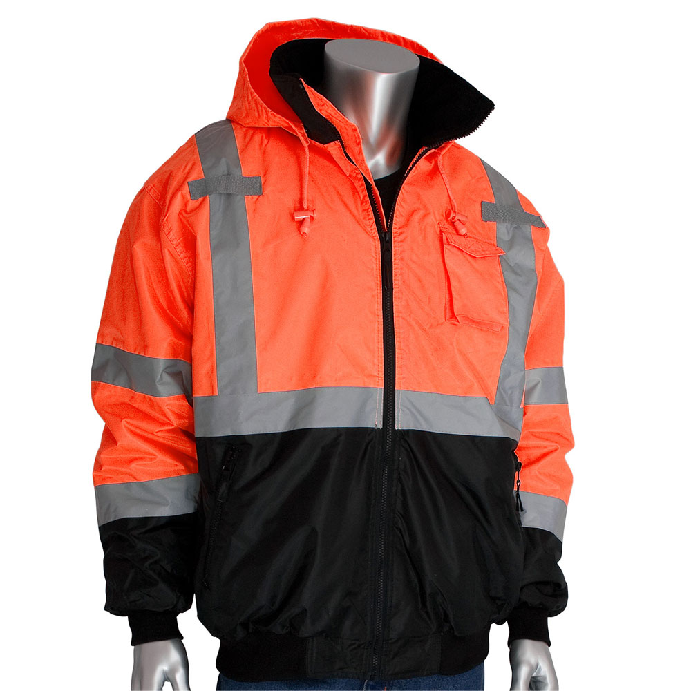 PIP® ANSI Type R Class 3 Value Black Bottom Bomber Jacket with Zip-Out ...